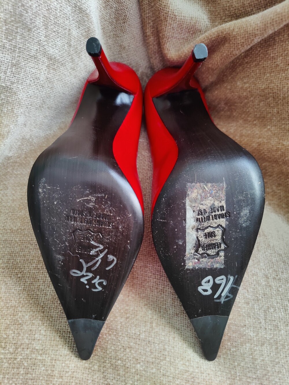 Stuart Weitzman Red Patent Leather Pointed-Toe Stiletto Pumps, 6.5 - Picture 9 of 15